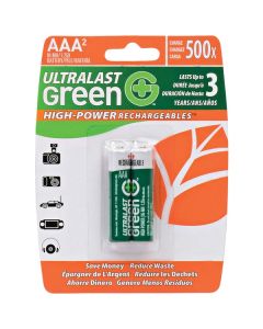 Ultralast ULGHP2AAA Green High-Power Rechargeables AAA NiMH Batteries, 2 pk