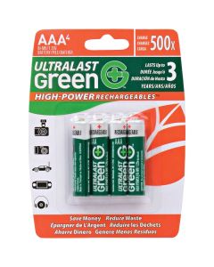 Ultralast ULGHP4AAA Green High-Power Rechargeables AAA NiMH Batteries, 4 pk